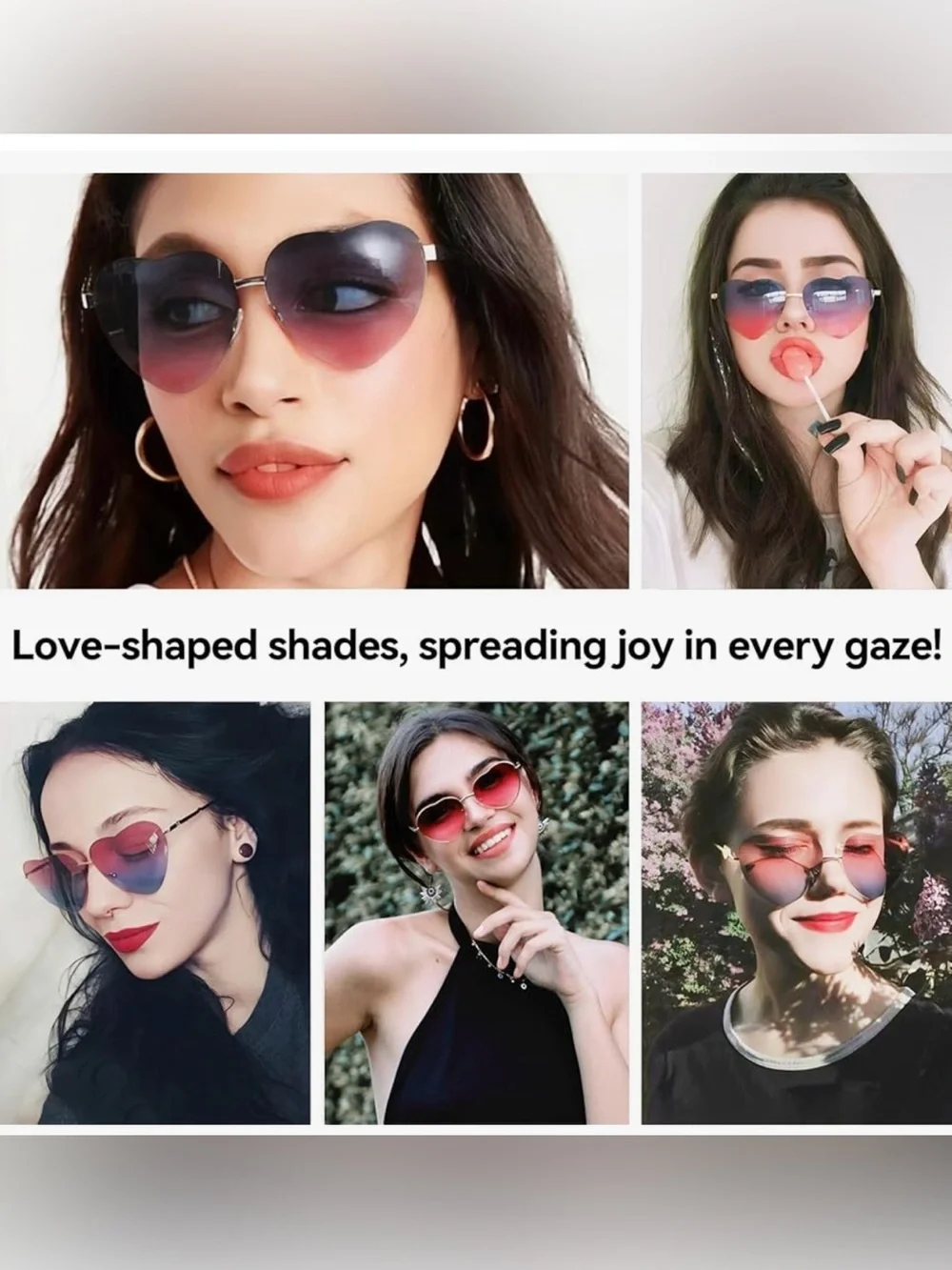 Heart Sunglasses Thin Metal Frame Lovely Heart Style for Women